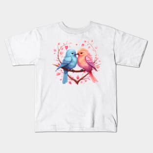 Valentine Kissing Weaver Bird Couple Kids T-Shirt